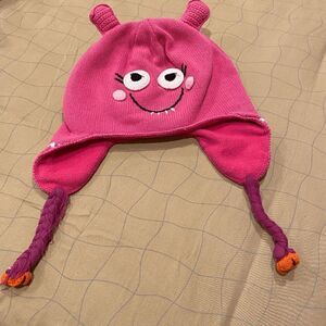 Hanna Andersson Girls Hat Knit Cap Funny pink Monster Tassels Size Large